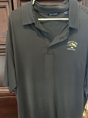 Cutter & Buck Black and White Striped Golf Polo with Torrey Pines Detail